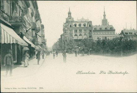 Alte Ansichtskarte Mannheim, Die Breitestraße