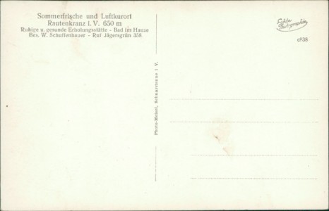 Adressseite der Ansichtskarte Morgenröthe-Rautenkranz, Landhaus Waldesruhe mit Gemeindebad