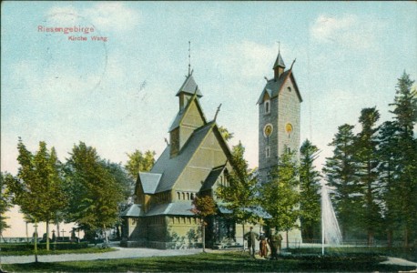 Alte Ansichtskarte Krummhübel / Karpacz, Kirche Wang