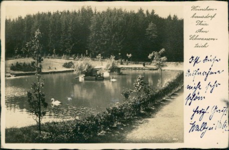 Alte Ansichtskarte Münchenbernsdorf, Am Schwanenteich