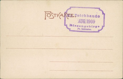 Adressseite der Ansichtskarte Krummhübel / Karpacz, Die kleine Teichbaude