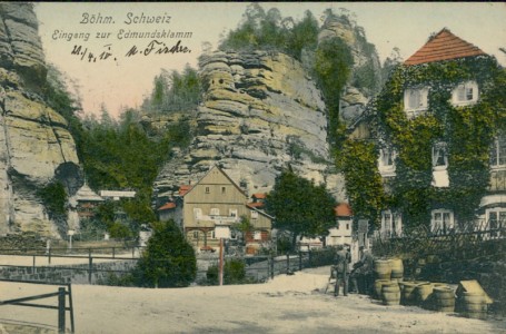Alte Ansichtskarte Böhm. Schweiz, Eingang zur Edmundsklamm