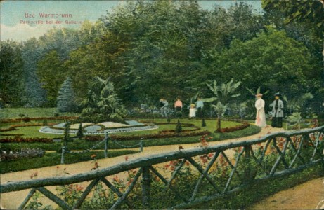 Alte Ansichtskarte Bad Warmbrunn / Cieplice Śląskie-Zdrój, Parkpartie bei der Gallerie