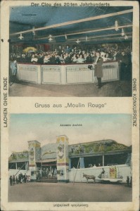 Alte Ansichtskarte Gruss aus "Moulin Rouge", Innenraum. Aeussere Ansicht