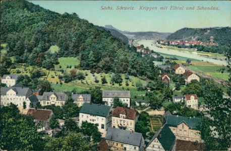 Alte Ansichtskarte Bad Schandau-Krippen, Sächs. Schweiz. Krippen mit Elbtal und Schandau
