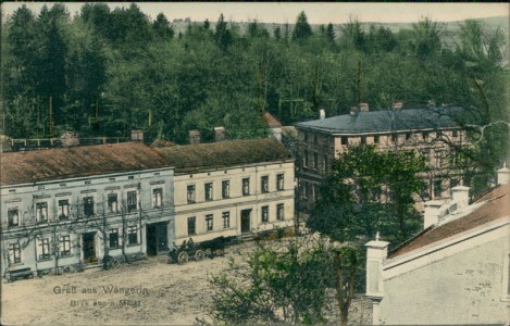 Alte Ansichtskarte Wangerin / Węgorzyno, Blick übern Markt (großer Einriss rechts)