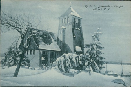 Alte Ansichtskarte Altenberg-Zinnwald, Kirche im Schnee