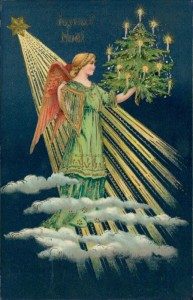 Alte Ansichtskarte Joyeux Noël, Engel mit Tannenbaum