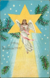 Alte Ansichtskarte Fröhliche Weihnachten, Engel vor Komet