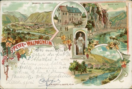 Alte Ansichtskarte Gruss vom St. Peter in Walporzheim, Panorama Walporzheim, Sankt Peter, Bunte Kuh, Marienthal
