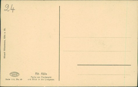 Adressseite der Ansichtskarte Alt-Köln, Partie am Fischmarkt und Blick in die Lindgasse