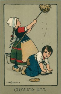Alte Ansichtskarte Ethel Parkinson, Cleaning Day, Kinder beim Putzen