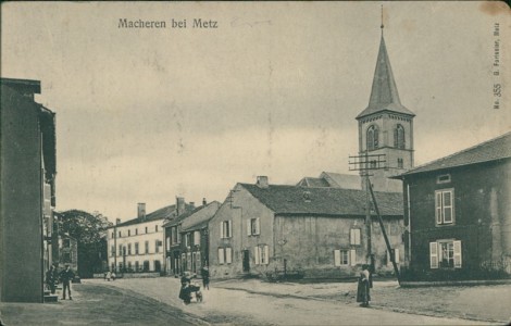 Alte Ansichtskarte Macheren / Maizières-lès-Metz, Teilansicht mit Kirche