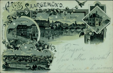 Alte Ansichtskarte Saargemünd / Sarreguemines, Landgerichtsplatz, Neue Brücke, Rathaus