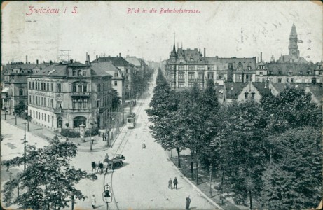 Alte Ansichtskarte Zwickau, Blick in die Bahnhofstrasse