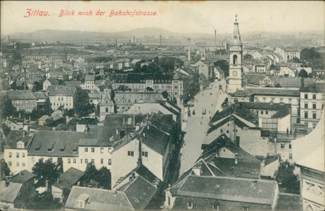 Alte Ansichtskarte Zittau, Blick nach der Bahnhofstrasse