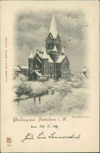 Alte Ansichtskarte Zwickau, Moritzkirche im Schnee