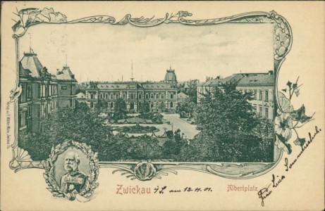 Alte Ansichtskarte Zwickau, Albertplatz