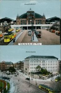 Alte Ansichtskarte Halle (Saale), Hauptbahnhof, Riebeckplatz