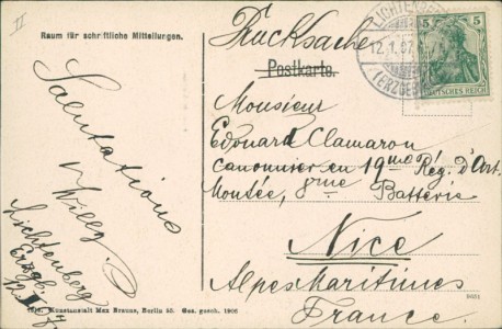 Adressseite der Ansichtskarte Gruss aus Freiberg i. Sa., Schwedendenkmal