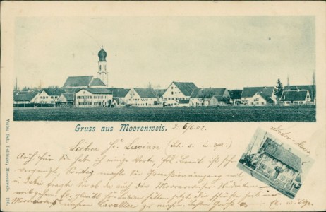 Alte Ansichtskarte Gruss aus Moorenweis, Gesamtansicht, Doktor-Haus