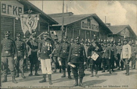 Alte Ansichtskarte Puchheim, Französischer Carneval im Gefangenenlager Puchheim bei München 1916