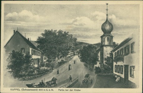 Alte Ansichtskarte Kappel (Schwarzwald), Partie bei der Kirche