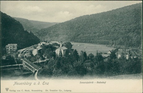 Alte Ansichtskarte Neuenbürg a. d. Enz, Sensenfabrik - Bahnhof