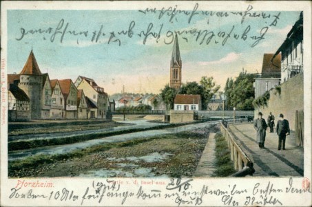 Alte Ansichtskarte Pforzheim, Partie v. d. Insel aus