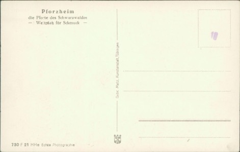 Adressseite der Ansichtskarte Pforzheim, Kupferhammer