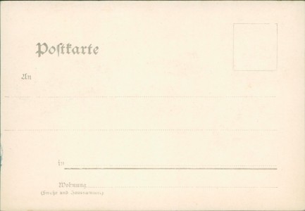 Adressseite der Ansichtskarte Gruss aus Kehl am Rhein, Teilansicht mit Straßenbahn, Störche, Hanauer Tracht