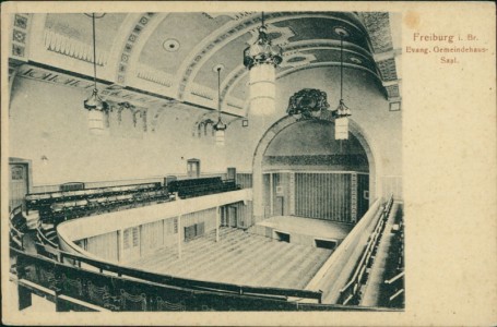 Alte Ansichtskarte Freiburg im Breisgau, Evang. Gemeindehaus-Saal