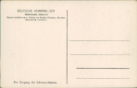 Adressseite der Ansichtskarte Kamnitz, Am Eingang der Edmundsklamm