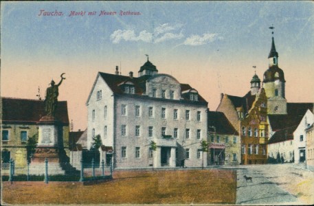 Alte Ansichtskarte Taucha, Markt mit Neuem Rathaus