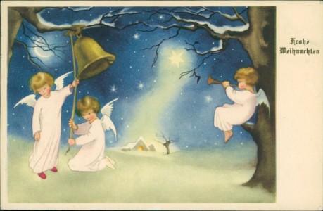 Alte Ansichtskarte Frohe Weihnachten, Engelchen läuten Glocke