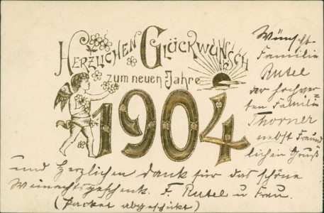 Alte Ansichtskarte Herzlichen Glückwunsch zum neuen Jahre, Jahreszahl "1904" in Golddruck, Engelchen