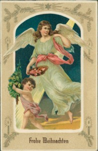 Alte Ansichtskarte Frohe Weihnachten, Engel mit Putte