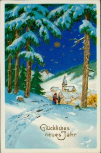 Alte Ansichtskarte Glückliches neues Jahr, Winterlandschaft mit Dorfansicht