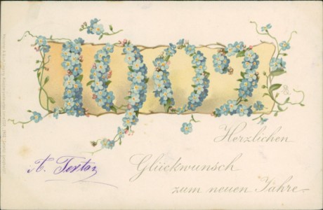 Alte Ansichtskarte Herzlichen Glückwunsch zum neuen Jahre, Jahreszahl "1902" aus Vergissmeinnicht