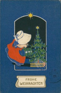Alte Ansichtskarte Frohe Weihnachten, Mädchen gießt Weihnachtsbaum