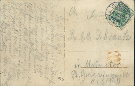 Adressseite der Ansichtskarte Arolsen, Spielleute vom III. Bat., Inf.-Regt. von Wittich Nr. 83, Jahrgang 1911/12 und Ersatz 1912/13