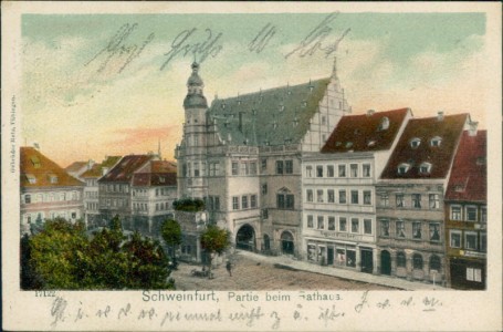 Alte Ansichtskarte Schweinfurt, Partie beim Rathaus