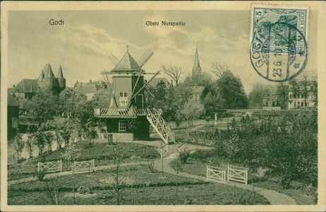Alte Ansichtskarte Goch, Obere Nierspartie mit Windmühle