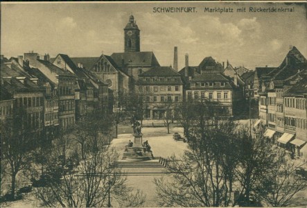 Alte Ansichtskarte Schweinfurt, Marktplatz mit Rückertdenkmal