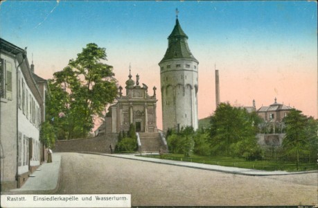 Alte Ansichtskarte Rastatt, Einsiedlerkapelle und Wasserturm