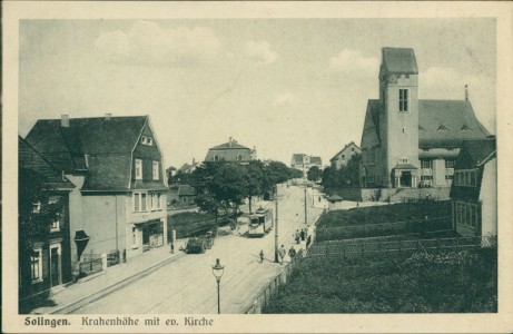 Alte Ansichtskarte Solingen, Krahenhöhe mit ev. Kirche