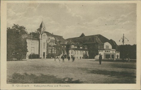 Alte Ansichtskarte Mönchengladbach, Volksgarten-Haus und Turnhalle