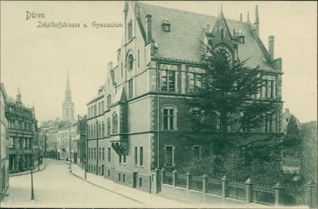 Alte Ansichtskarte Düren, Zehnthofstrasse u. Gymnasium