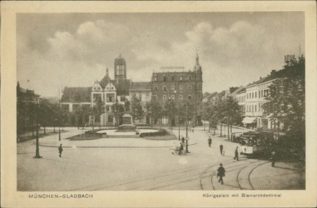 Alte Ansichtskarte Mönchengladbach, Königsplatz mit Bismarckdenkmal