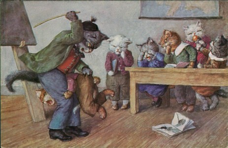 Alte Ansichtskarte Life in Catland, Katzen in der Schule (vermutlich Arthur Thiele)